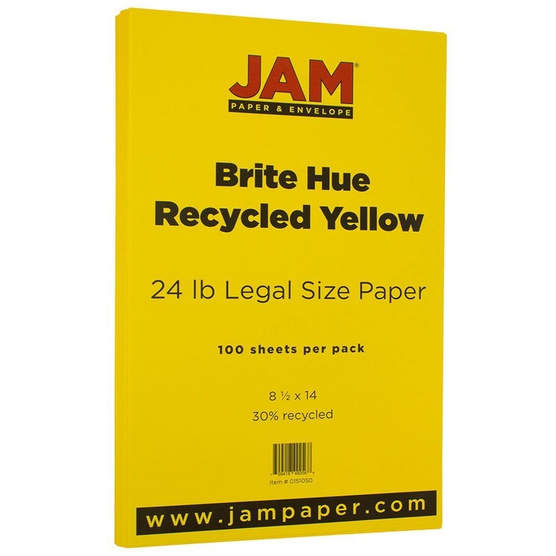JAM PAPER Legal Colored 24lb Paper - 90 GSM - 8.5 x 14 - Yellow Recycled - 100 Sheets/Pack - Image 2
